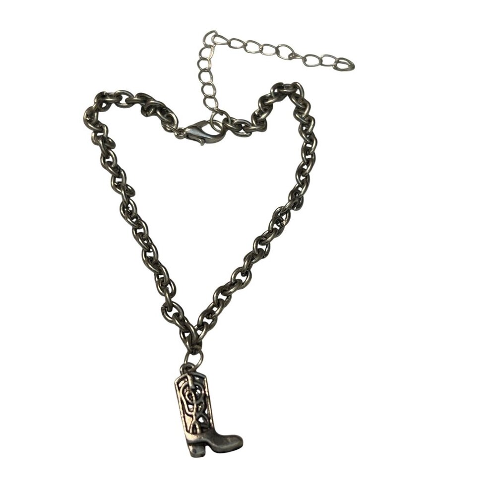Cowboy Boot Charm Bracelet Anklet Adjustable Chain Lobster Clasp Silver Tone